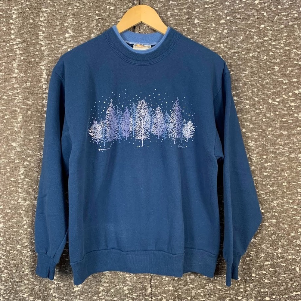 Vintage Morning Sun Winter Forest Scene Grandma Sweater Mock Neck Womens